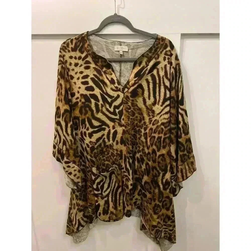 Cover Charge Asymmetrical Hem Leopard V-neck Tunic, sz XL